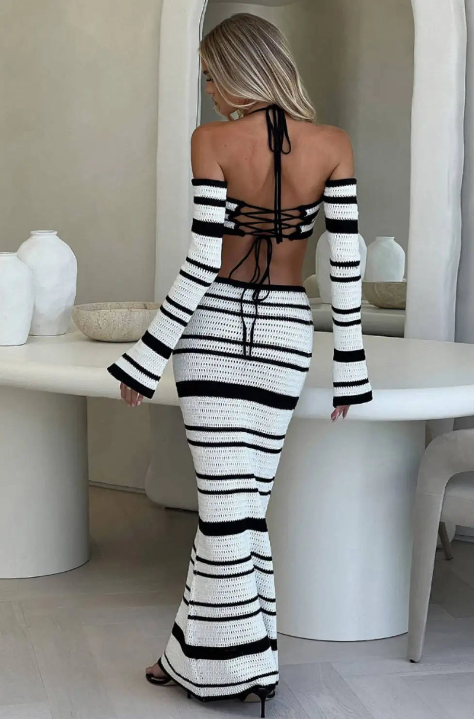 Striped Crochet 2-Piece Maxi Set