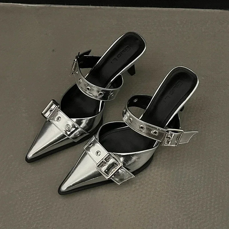 Metallic Buckle Heels