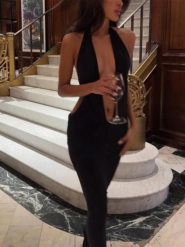 Backless Tie Halter Dres