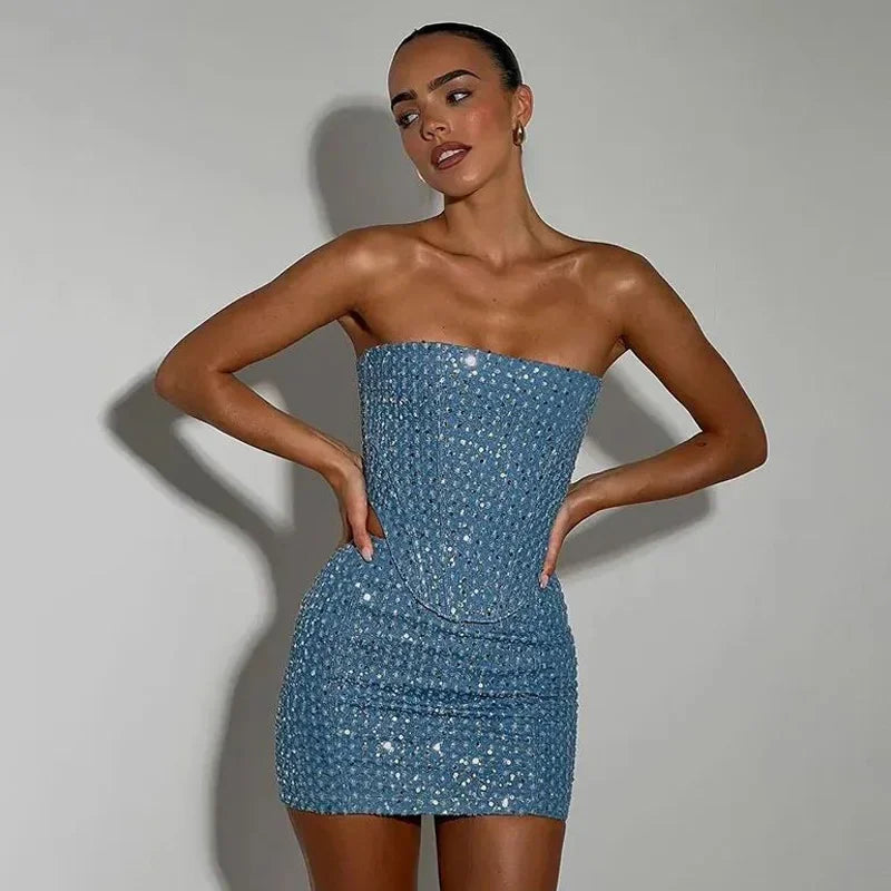 Strapless Embellished Mini Dress