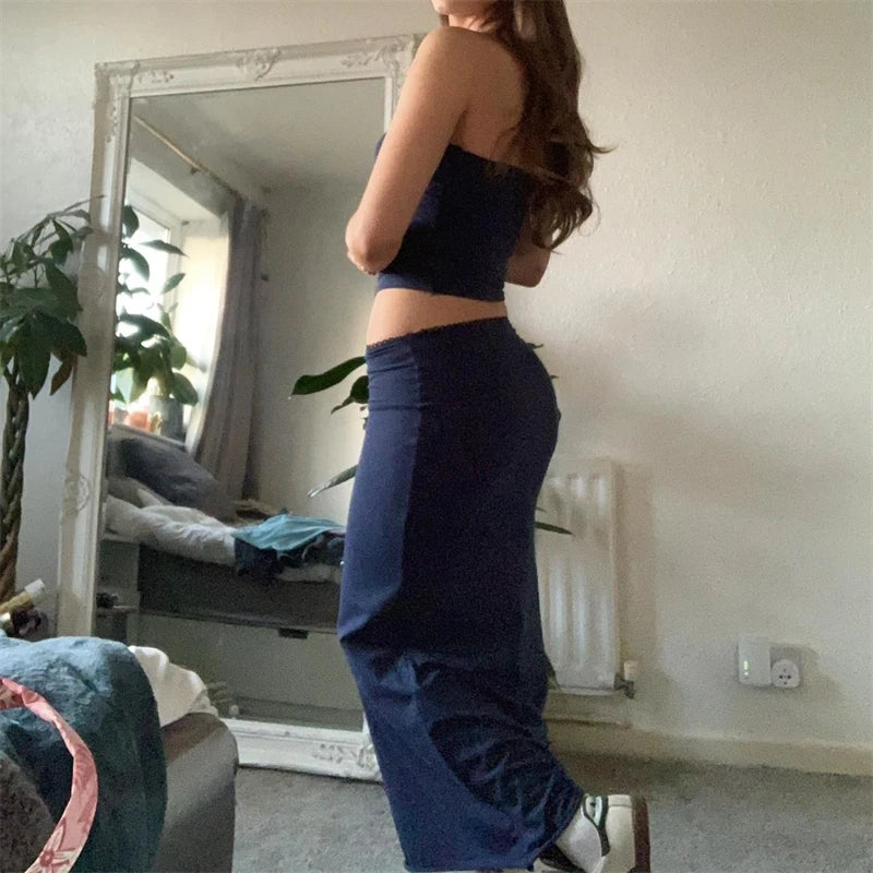 Scallop Trim Bandeau Maxi Skirt Set