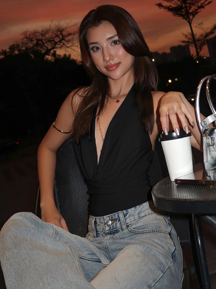 Backless Drape Halter Top