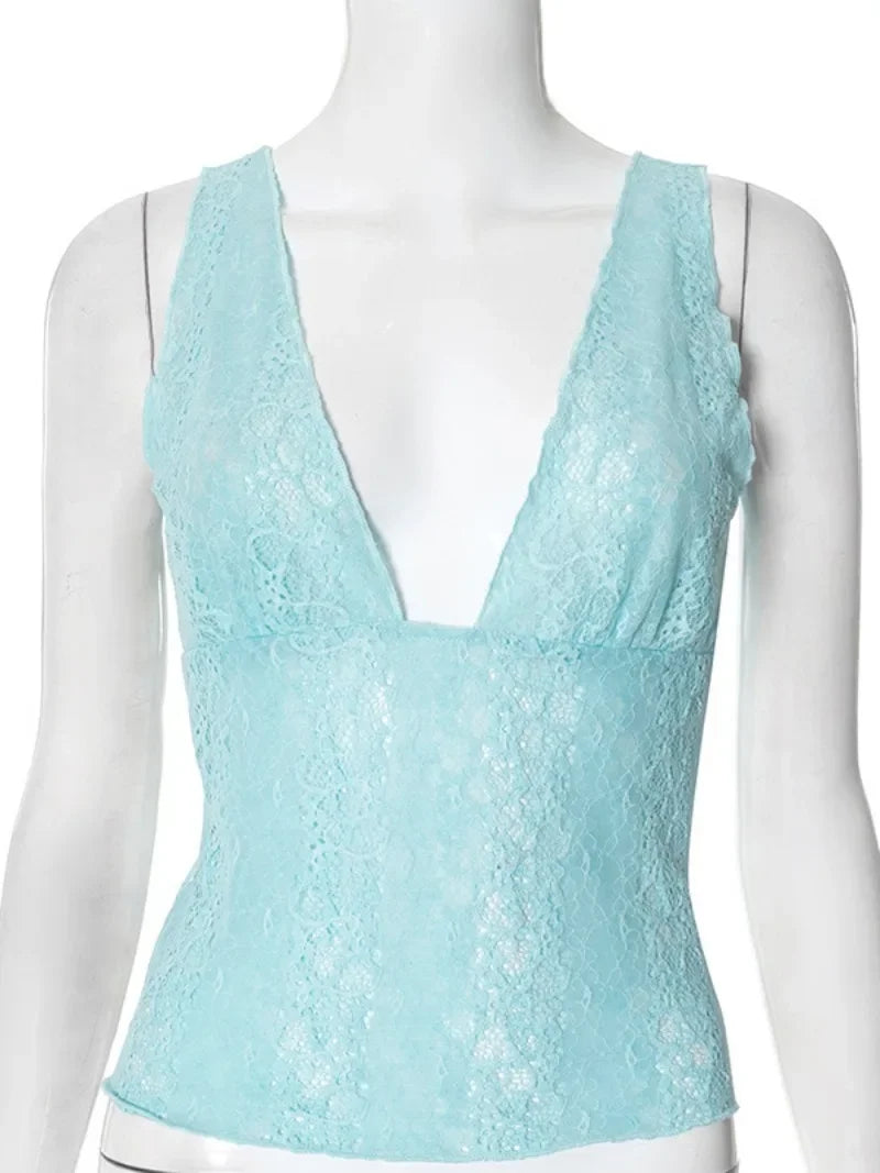 Pastel Lace Plunge Tank