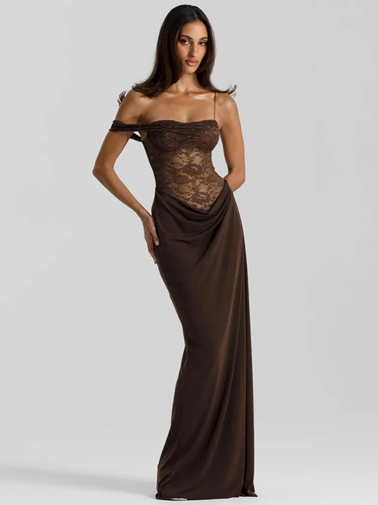 Lace Bodice Draped Maxi Dress