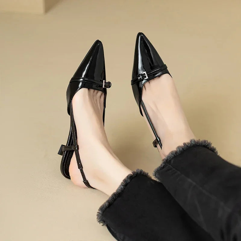 Patent Leather Pointed Slingback Heels