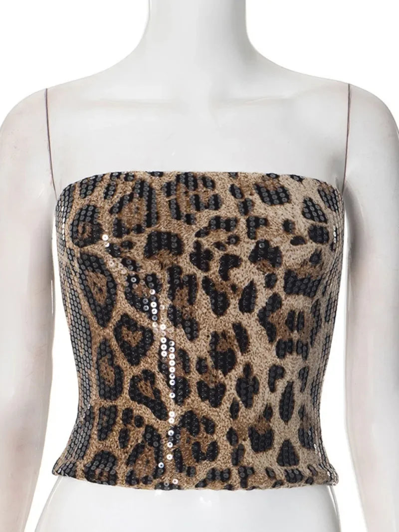Sequin Leopard Bandeau Top