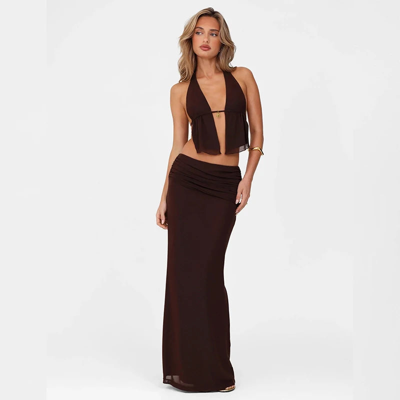 Two Piece Halter & Maxi Skirt Set