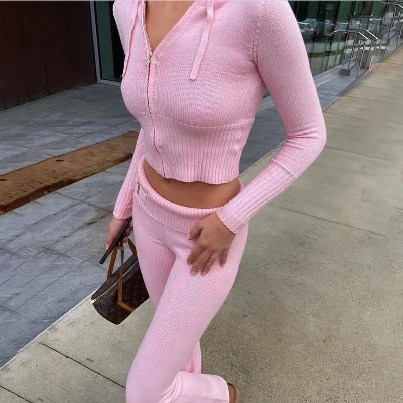 Relaxed Fit Knit Zip Up Set