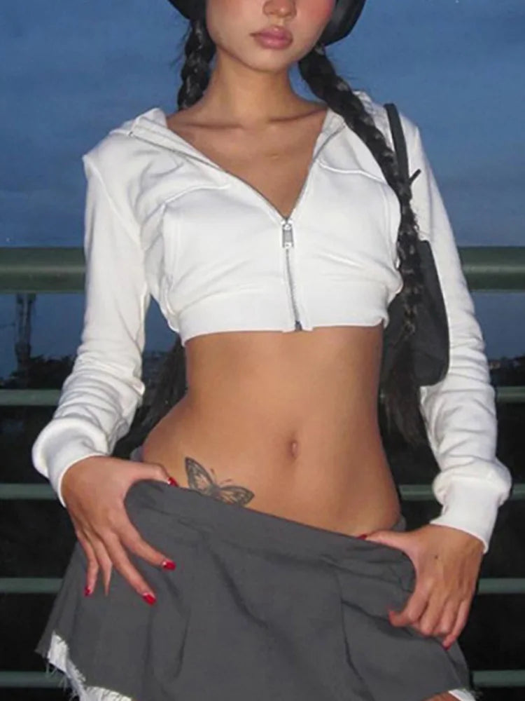 Cropped Streetwear Zip-Up Hoodie