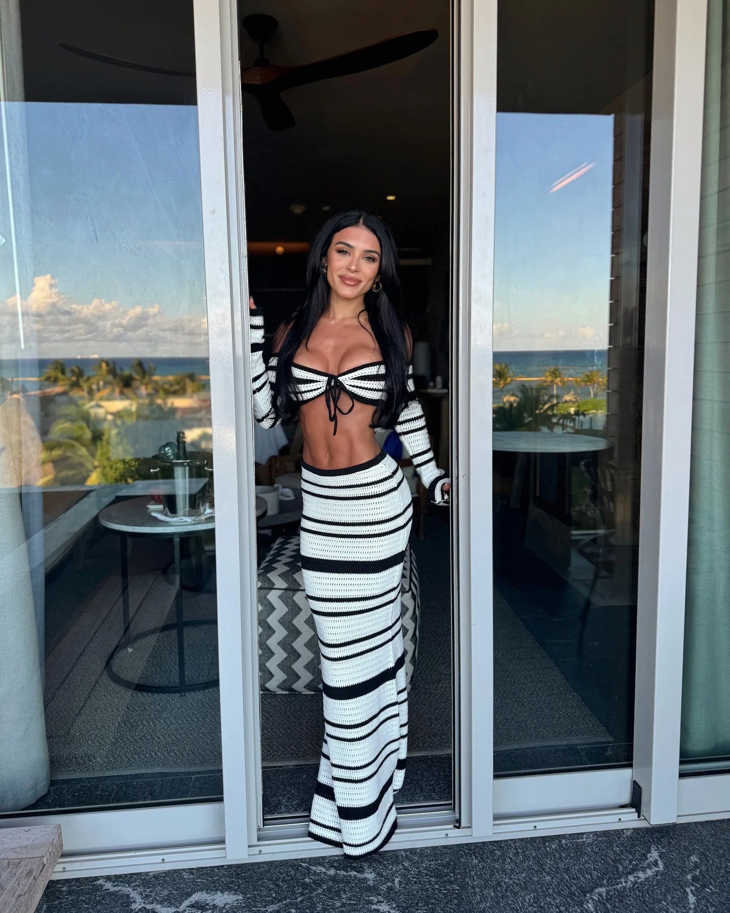 Striped Crochet 2-Piece Maxi Set
