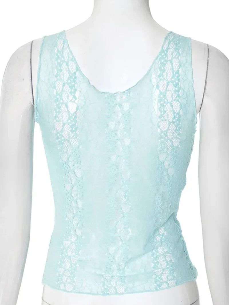 Pastel Lace Plunge Tank