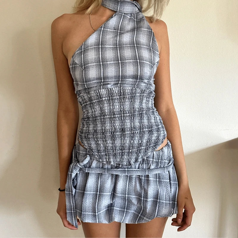Plaid Halter Top & Mini Skirt Set