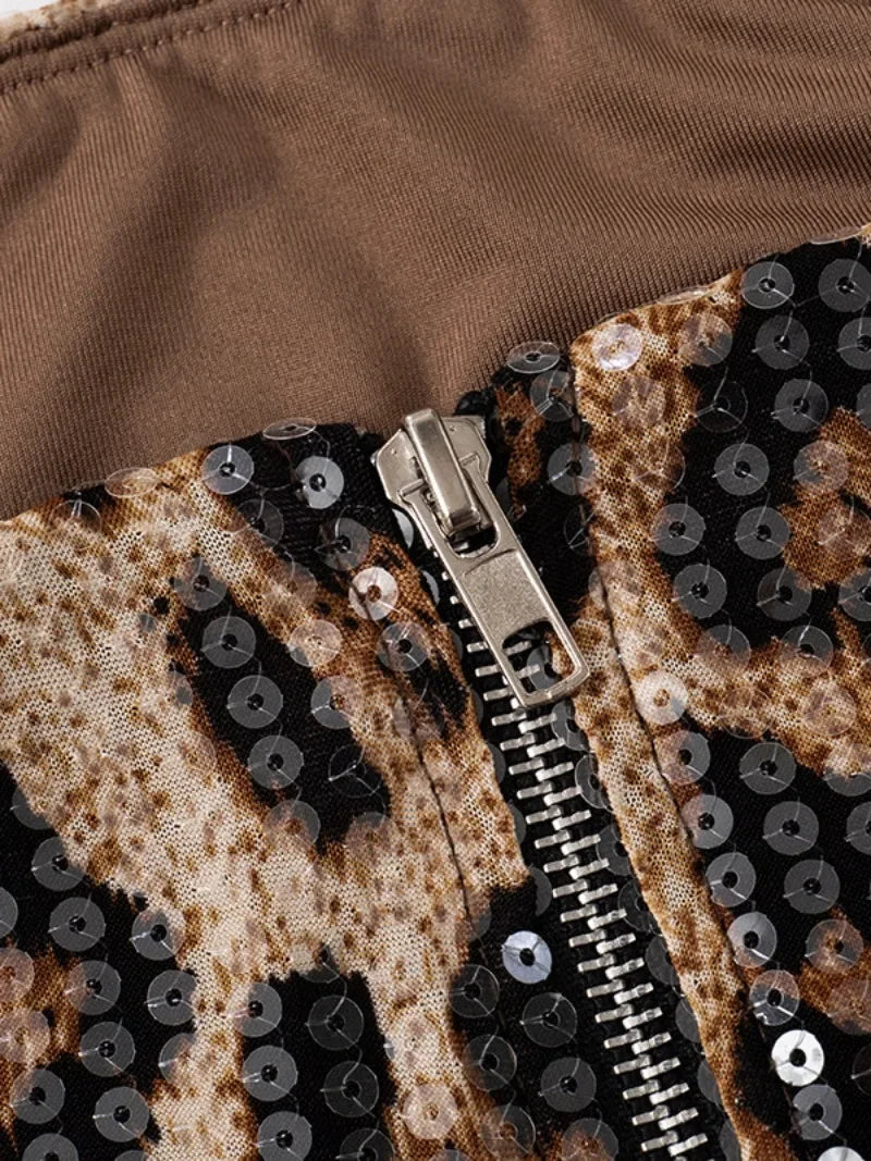 Sequin Leopard Bandeau Top
