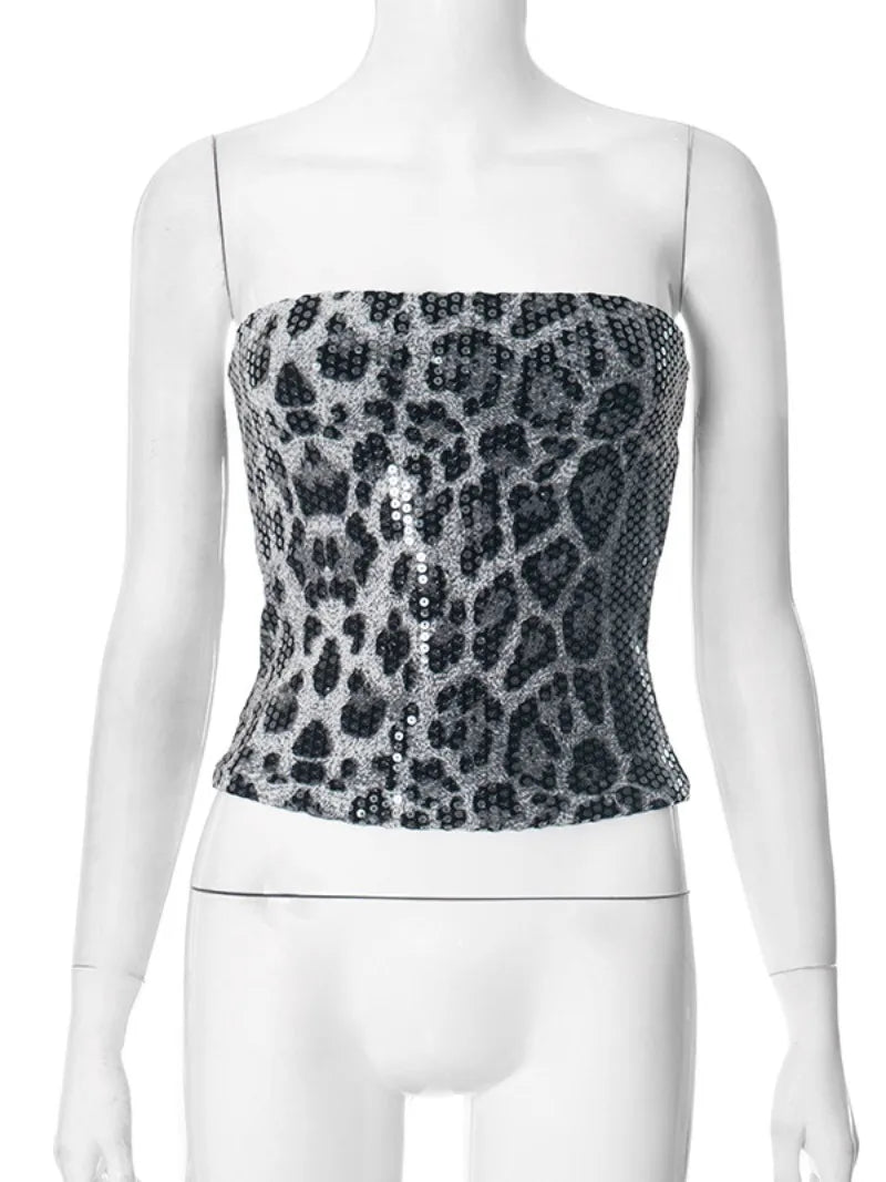 Sequin Leopard Bandeau Top