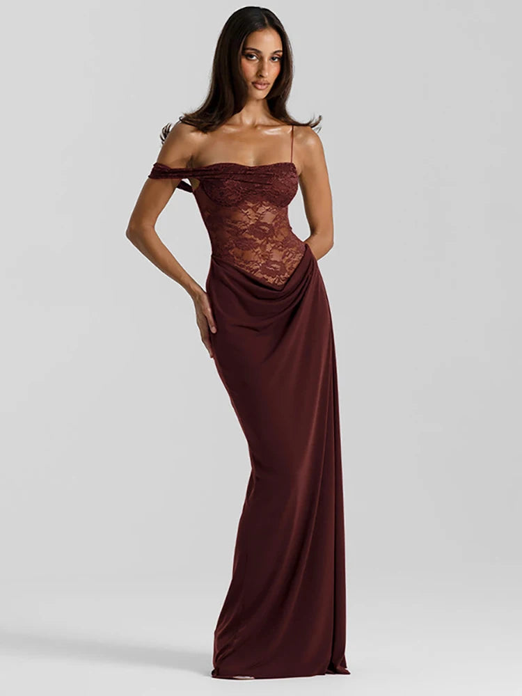 Lace Bodice Draped Maxi Dress